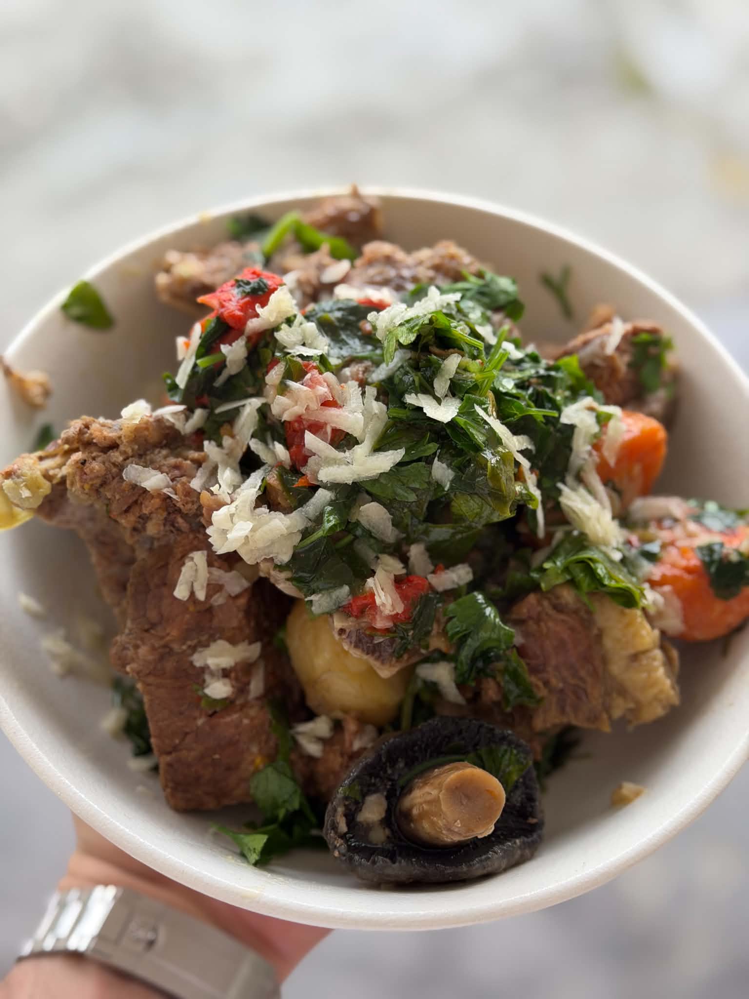 Beef stew served at ROKA NATURALS
